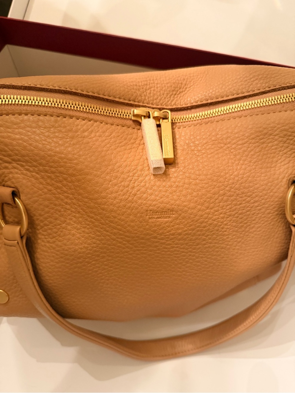Hammitt Daniel Large Leather Pebbled Toast Tan Satchel Bag with Gold Hardware